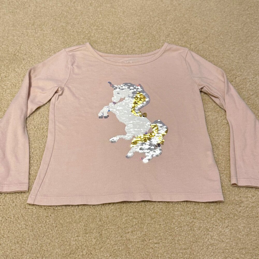 Children's Place - Girls Long Sleeve Sequin Unicorn Shirt - Size XS / 4